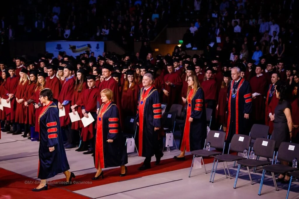International students graduating from a medical university in Bulgaria