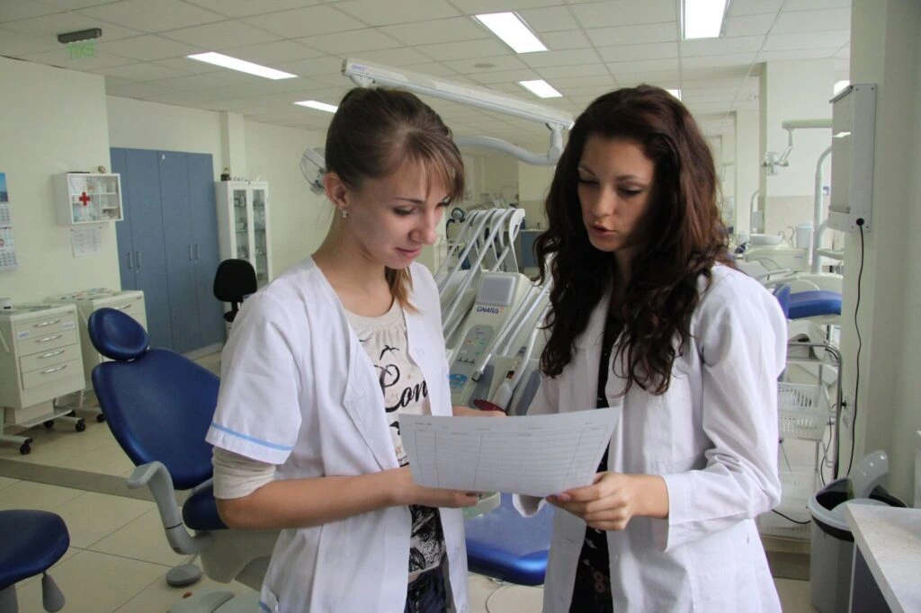 Medical students training in a university laboratory in Bulgaria